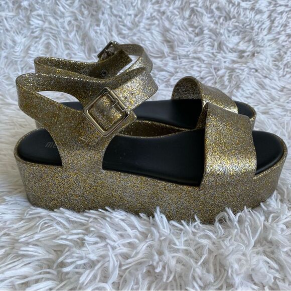 Melissa Mar Platform Jelly Sandals in Gold and Silver Glitter Size 7 - Picture 2 of 11
